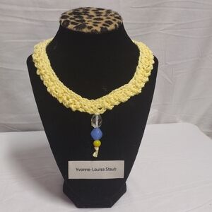 Yellow Crochet Necklace with Blue Bead